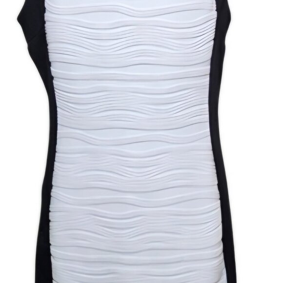 Calvin Klein black white Ruched sleeveless semi-formal Old Money MIDI dress 18 - Picture 5 of 11
